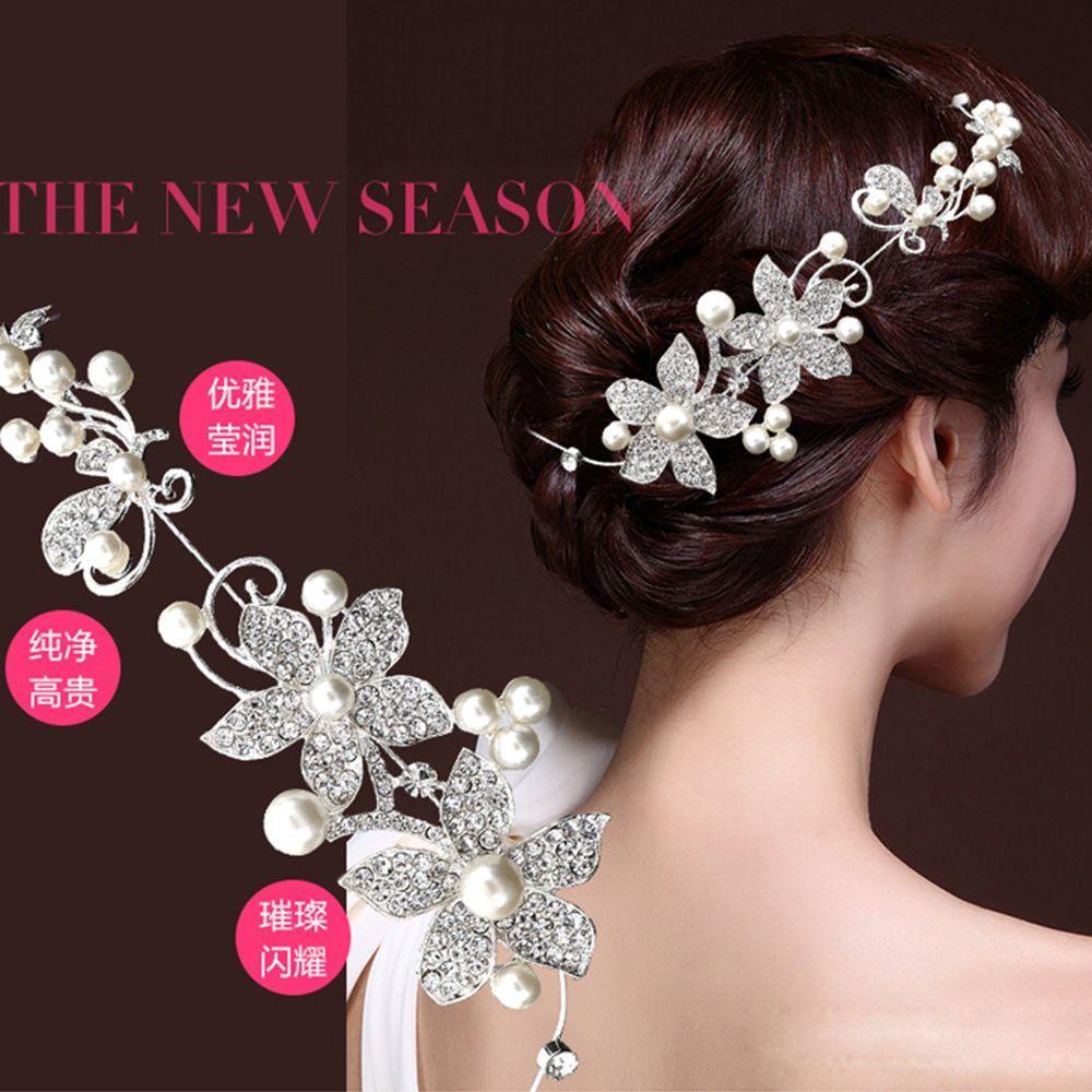 IVORY 1 Vương Miện Cài Tóc Trong Suốt Đính Hoa Và Ngọc Trai Trang Trí Cho Cô Dâu