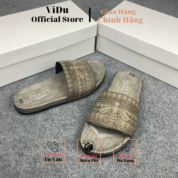 Dép nam quai ngang GUCCI ViDu 21154 mẫu mới họa tiết khắc laze hình con ong cực nét, đế phun đi êm chân