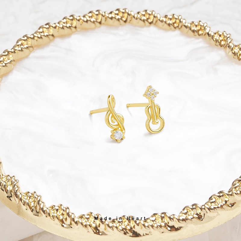 Khuyên tai hình nốt nhạc và đàn violin màu vàng đính đá pha lê thời trang cá tính cho nữ