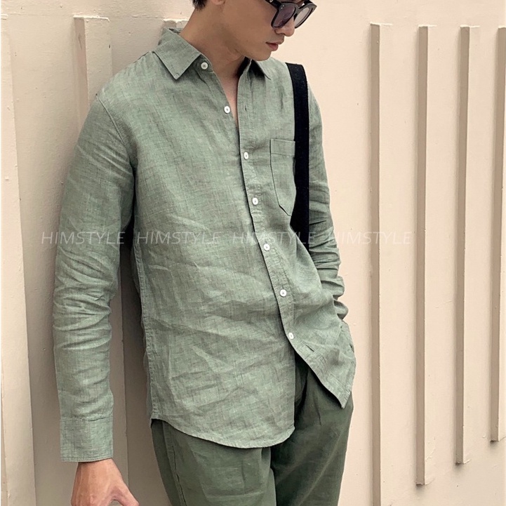Sơmi Nam LINEN 1 Túi Phong Cách Trẻ Trung Năng Động