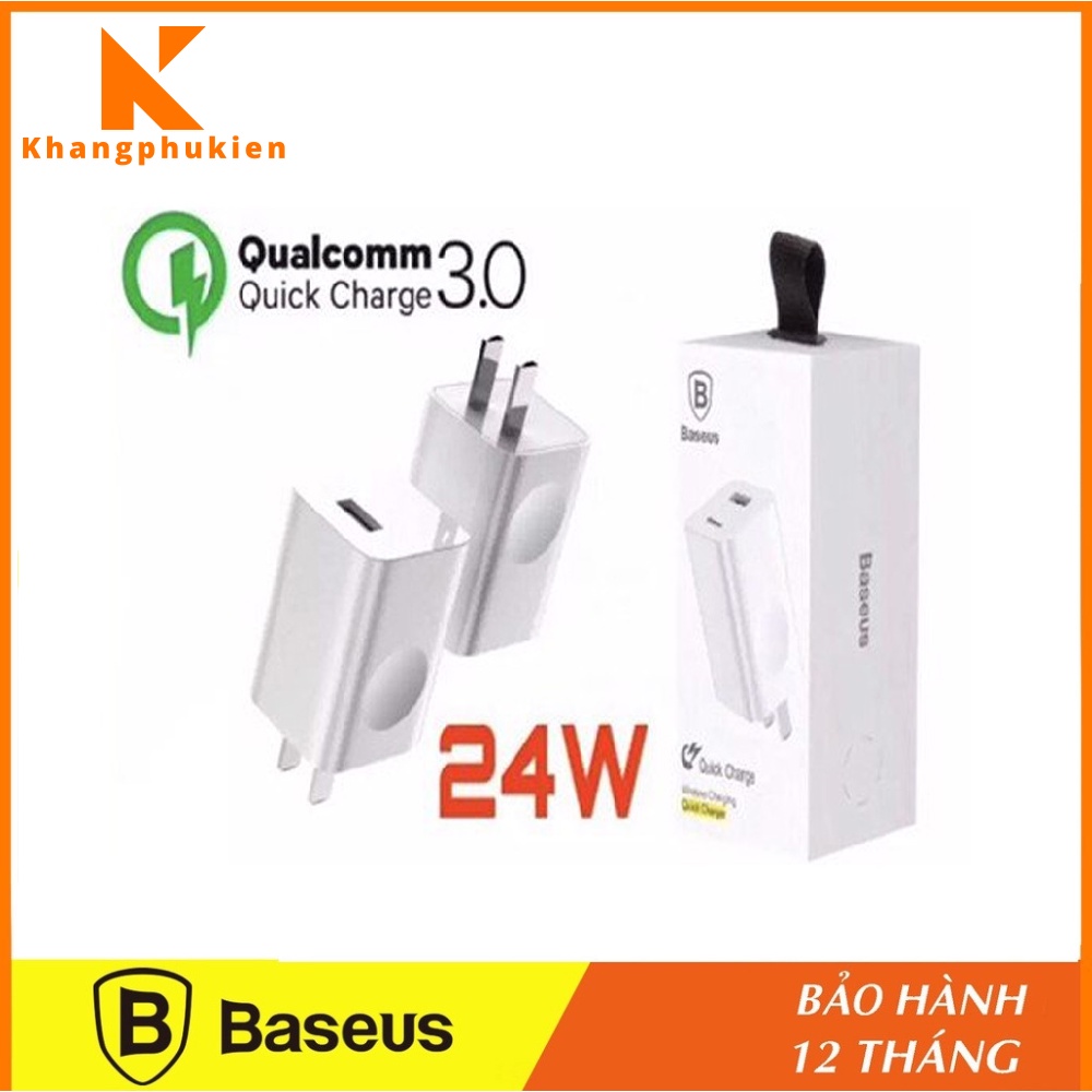 Củ sạc nhanh chính hãng Baseus 1 cổng nhanh 3A \ 24w quick charge 3.0 chống cháy/nổ dành - BH 12TKhangphukienso