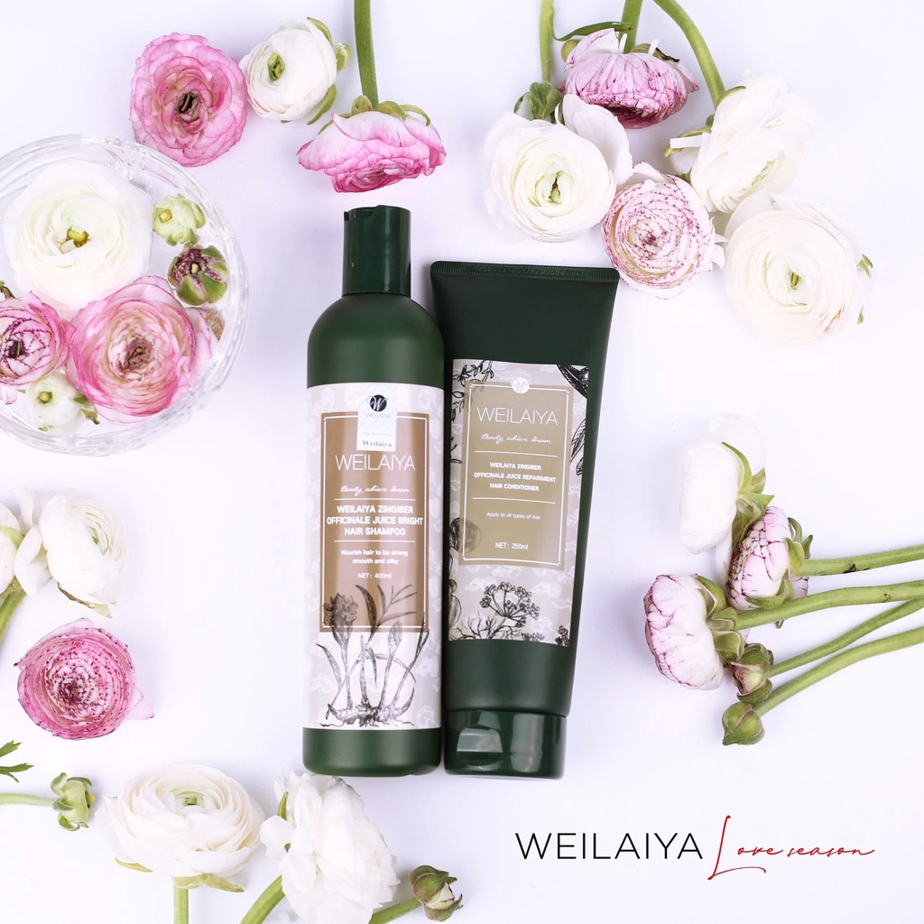 Cặp Gội Xả Gừng Trắng, Hà Thủ Ô Weilaiya Gội 400ml, Xả 250ml