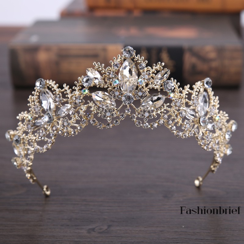 Vương miện mạ vàng phong cách Vintage phụ kiện trang trí tóc cho cô dâu