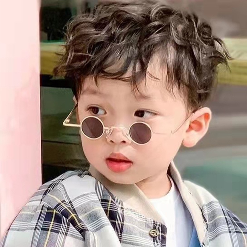 Kính mát gọng tròn bằng kim loại thời trang đường phố phong cách hip hop dành cho bé 2-7 tuổi