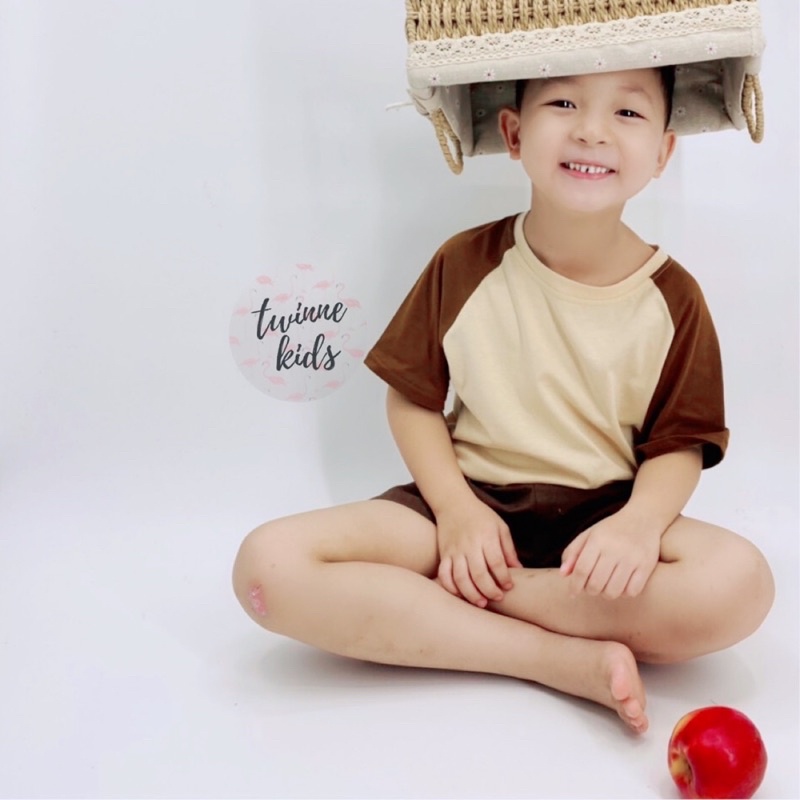 Áo phông cotton và quần short màu nâu coffee dành cho bé trai 2 - 6 tuổi