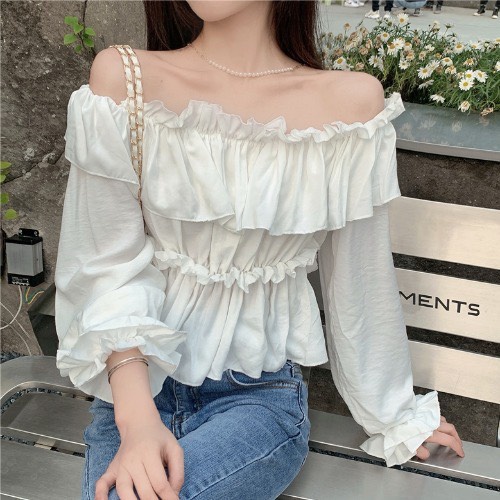 Áo Trễ Vai Bèo Dài Tay Nữ 2 Tầng 🦋 Áo Thun Nữ 2 Dây Viền Bèo 🦋
