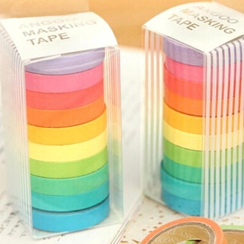 Set 10 cuộn băng washi dài 5m nhiều màu sắc