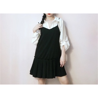 Đầm suông 2 dây vạt xếp ly