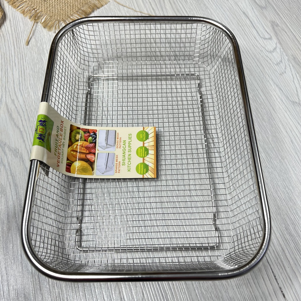 Rổ lưới hình chữ nhật đựng thức ăn chiên inox 304 sáng bóng cao cấp Tiện Lợi