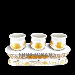 Chung bộ 3 ly thờ cúng rồng trắng thỏi vàng ch cao 8cm