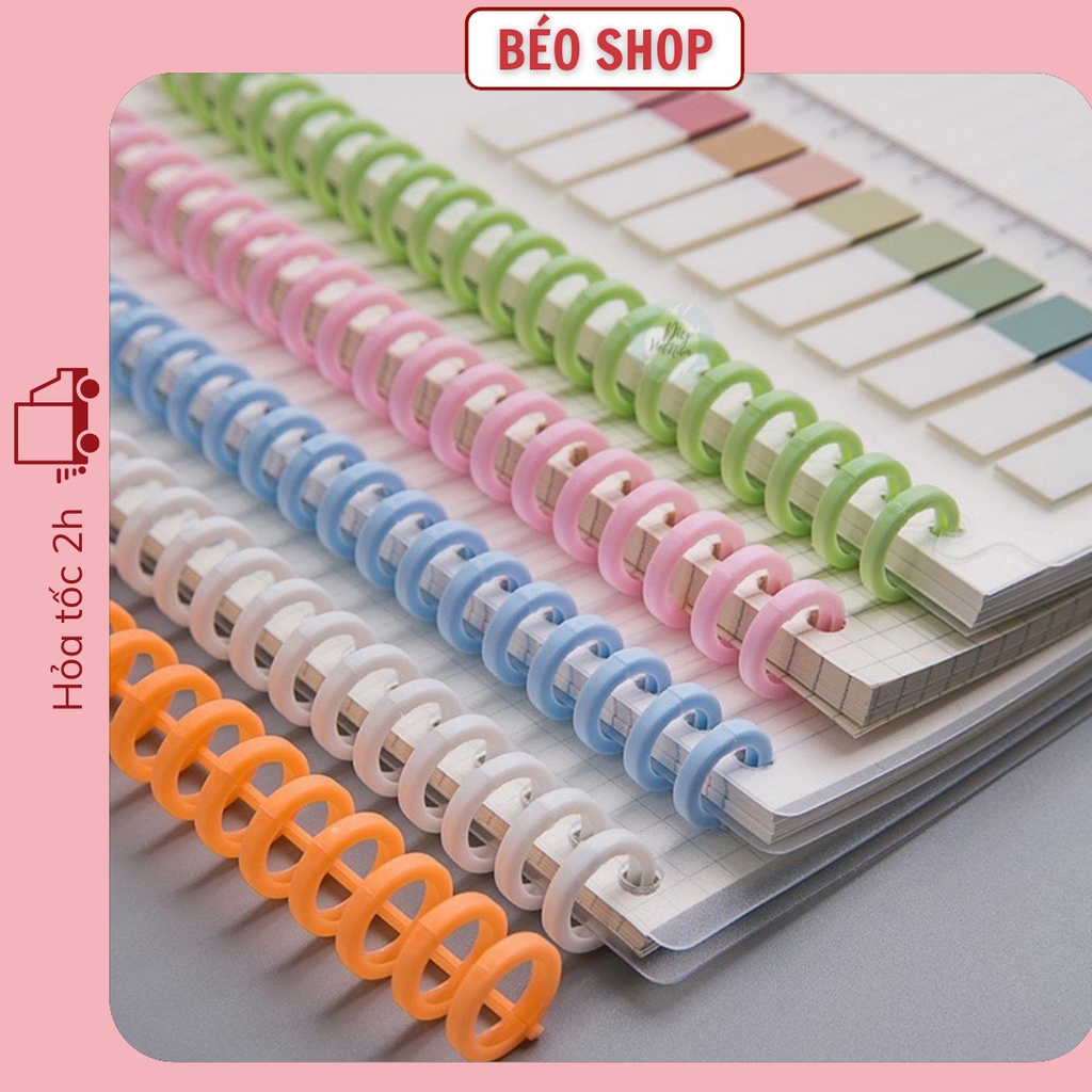 Binder thanh còng nhựa làm sổ Béo shop, kẹp tài liệu đường kính 10mm 12mm bìa màu A5 B5 A4 20 26 30 lỗ