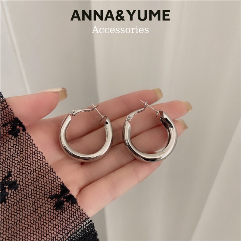 Bông tai mạ vàng vòng tròn bản to kiểu dáng basic phong cách cá tính cho nữ BT111