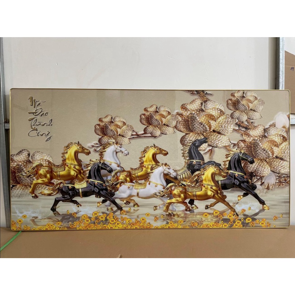 Tranh tráng gương" Mã đáo thành công" in UV 5D, siêu bóng, siêu nét, tặng đinh móc treo