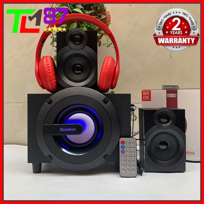 Loa Máy Vi Tính Đèn LED Bluetooth Bass Công Suất Lớn 2.1 BOSSTON T-3700BT - Loa Nghe Nhạc PC Laptop Để Bàn Mini Có Dây