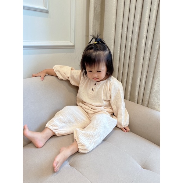 Bộ xô muslin dài tay thu đông thời trang cho bé trai/ bé gái từ 5-15kg