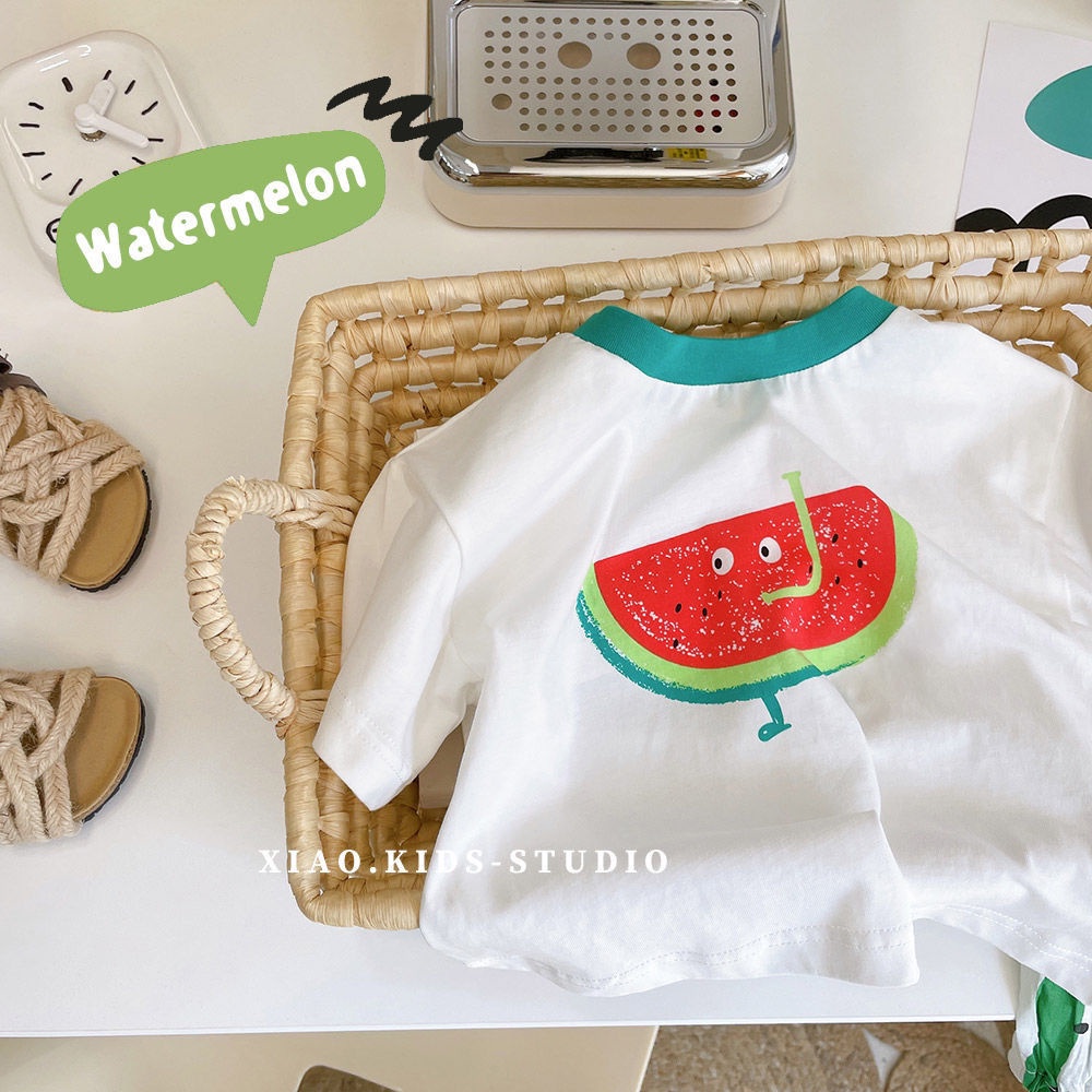Áo Thun Cotton Mỏng Mùa Hè Tay Cộc Thoáng Khí In Hình Dưa Hấu Dễ Thương Cho Bé Trai 0629