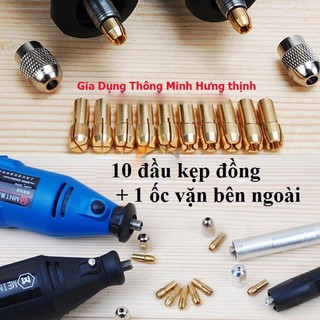 đầu đồng kẹp mũi khoan cho máy khoan mài khắc (10 đầu đồng + 1 ốc xiết máy khoan)