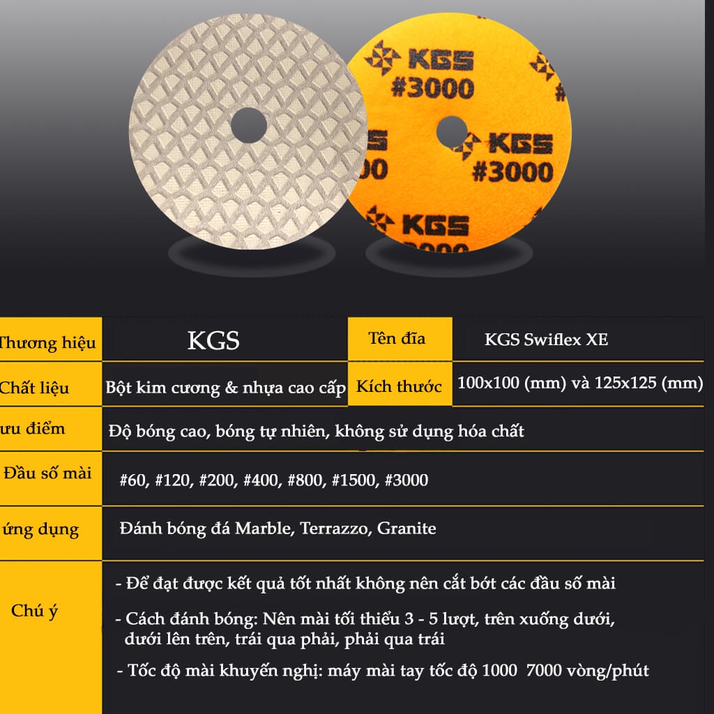 Đĩa mài, đánh bóng đá Marble, Granite KGS Swiflex XX, đạt bóng gương tự nhiên cao nhất, không sử dụng hóa chất