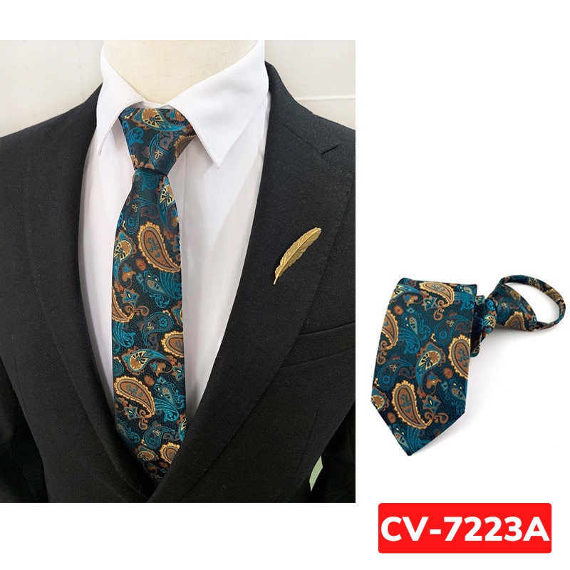 Calavat Nam 7cm thắt sẵn khóa kéo màu xanh đậm, Cavat công sở, Cà vạt chú rể, Cravat dự tiệc CV-7223