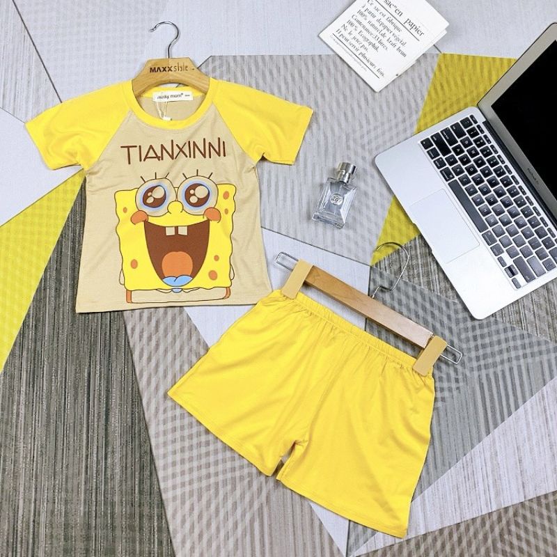 [Bé 7-19kg] Bộ cộc tay ngắn tay thun lạnh tay ráp lăng in hoạt hình Minky Mom cho bé trai bé gái từ 5-19kg