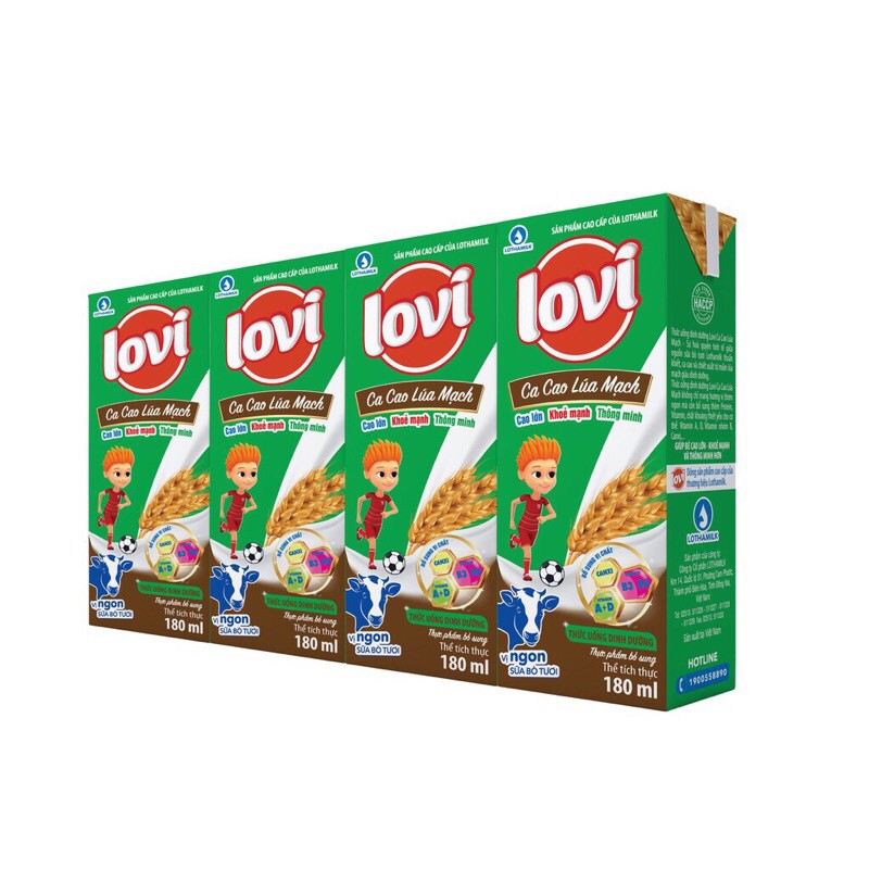 Sữa Lovi Ca cao Lúa Mạch Lothamilk Lốc 4 hộp 180ml