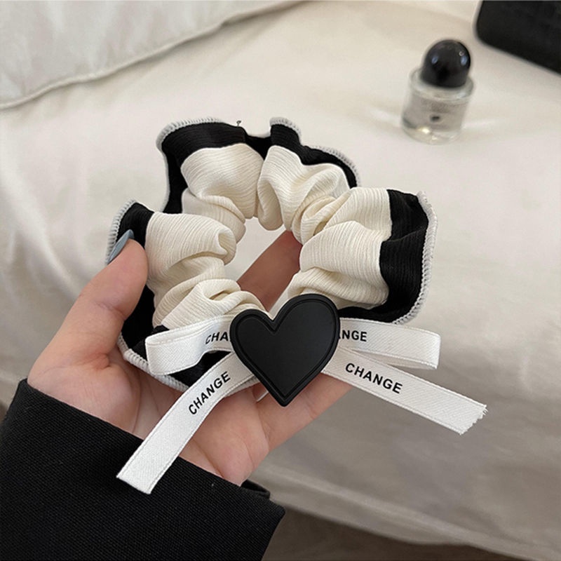 Dây Cột Tóc Bằng Vải Họa Tiết Trái Tim Phong Cách Hàn Quốc Mới