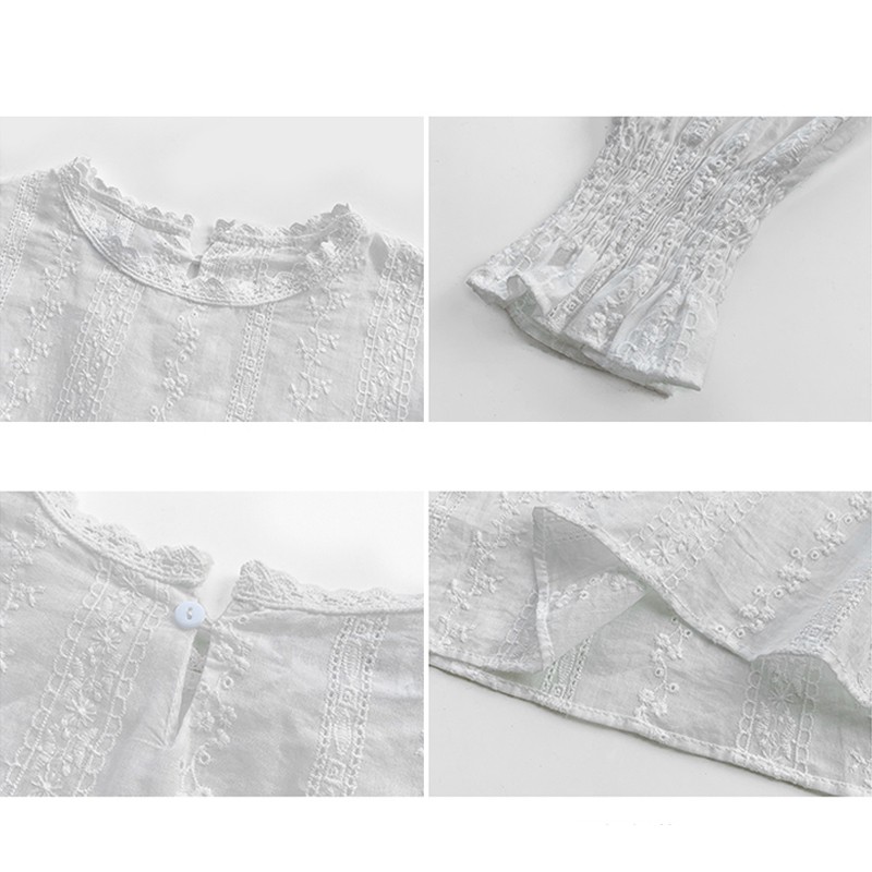 Áo kiểu tay dài phối ren Xiaozhainv hoa thiết kế dáng rộng thoải mái | BigBuy360 - bigbuy360.vn