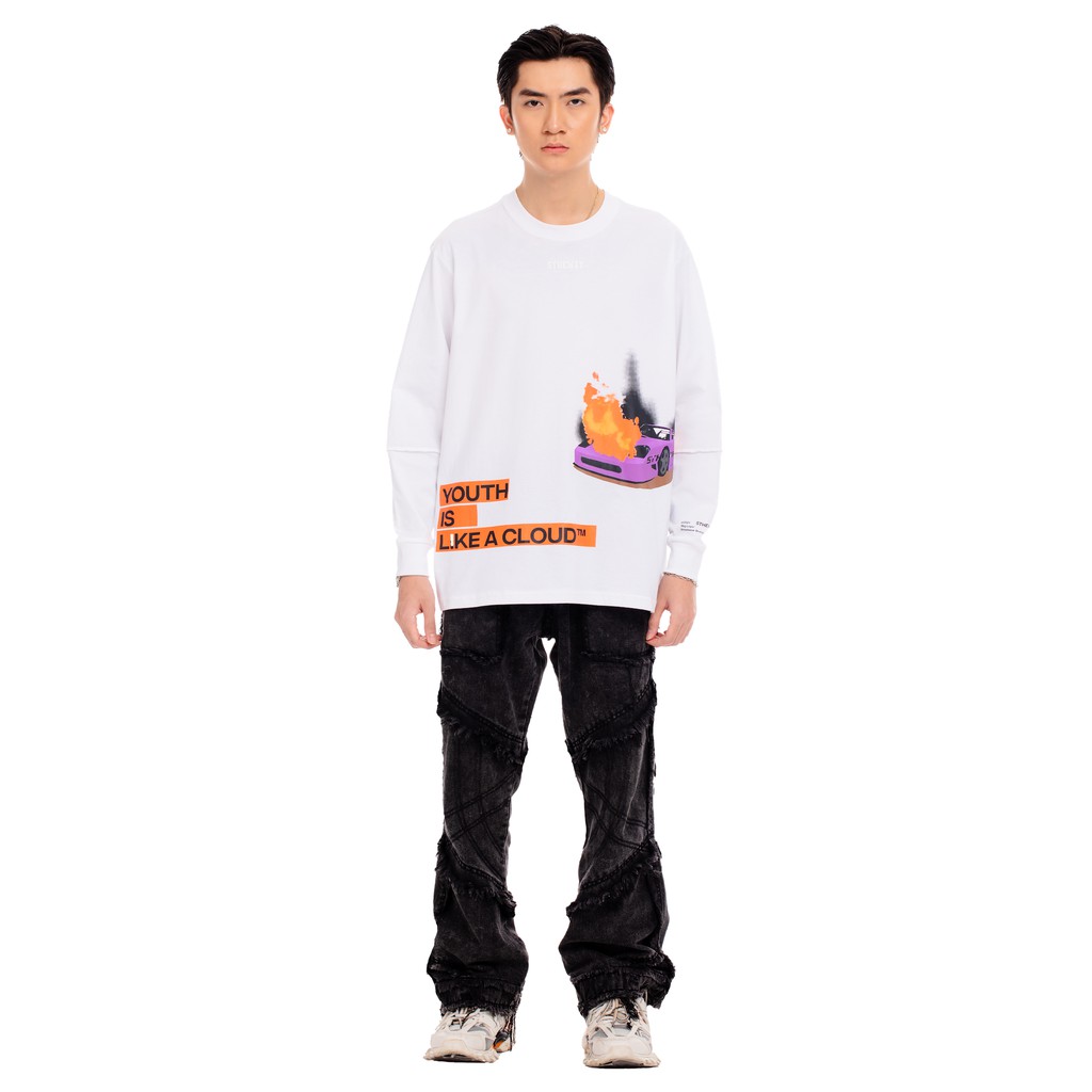 5THEWAY® /YILAC/ SQUARE LONG SLEEVE TEE™ in WHITE aka Áo Thun Trắng Tay Dài
