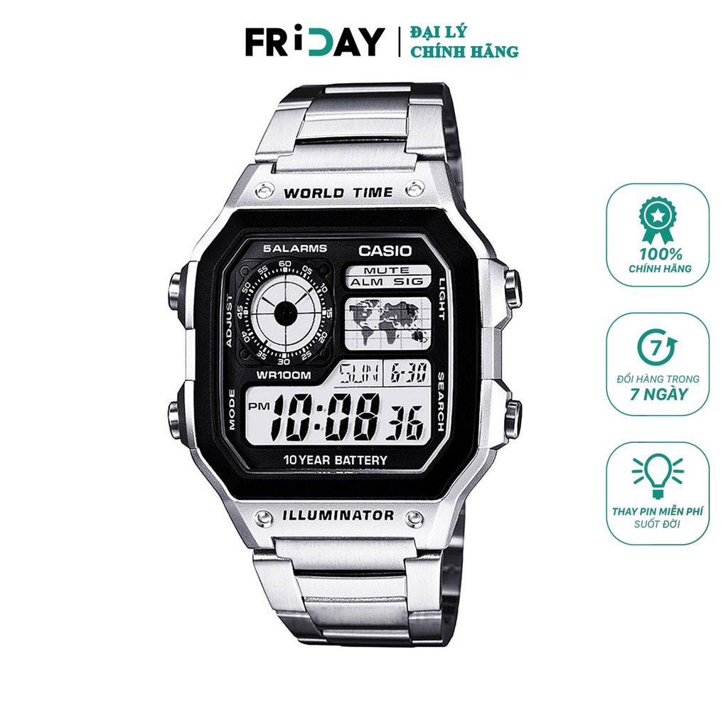 Đồng Hồ Casio Nam Điện Tử AE-1200WHD-1AVDF Mặt Vuông Dây Kim Loại Chính Hãng | BigBuy360 - bigbuy360.vn