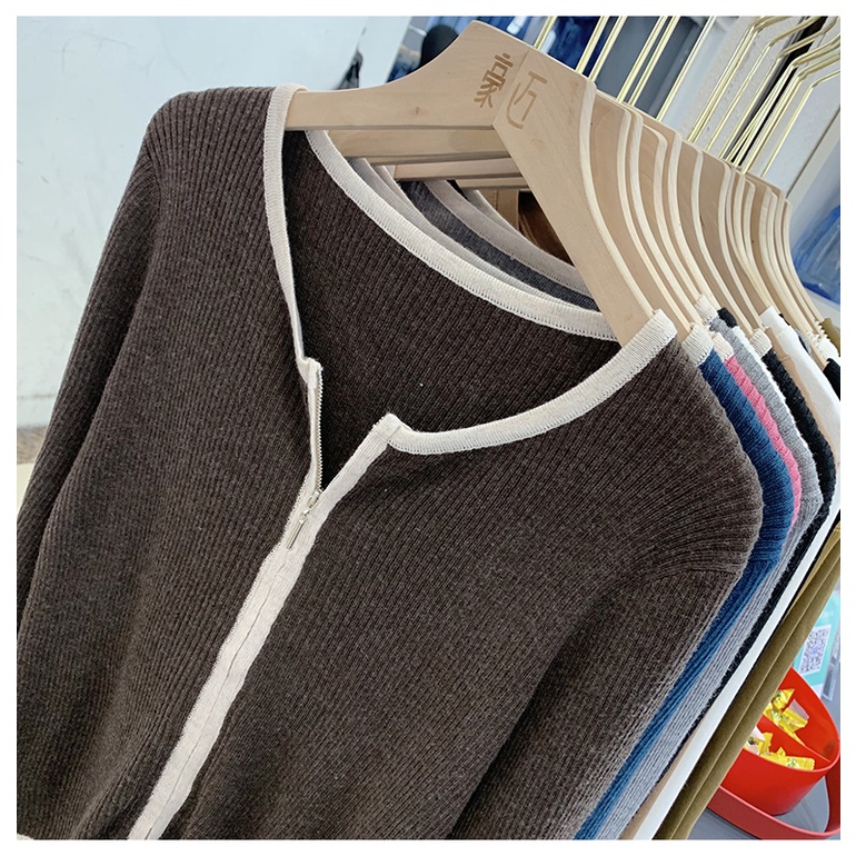 Áo khoác cardigan dệt kim tay dài dáng ôm phối khóa kéo thời trang cho nữ | BigBuy360 - bigbuy360.vn