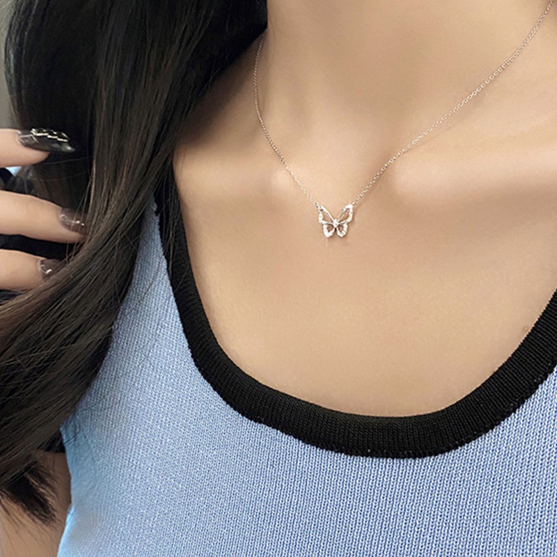 Vòng cổ Mạ Bạc Mặt Hình Bướm Đính Đá Thanh Lịch Phù Hợp Làm Quà Cho Nữ YD