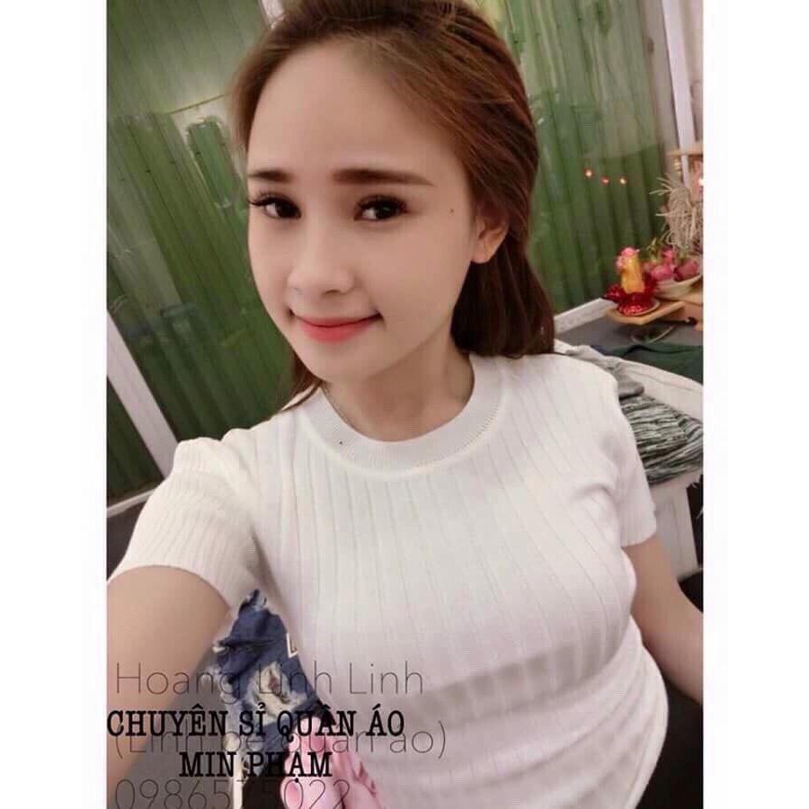 [sale kinh hồn] 11431B1 Áo thun gân tay ngắn cổ tròn, freesize dưới 53kg tùy chiều cao, kiểu croptop