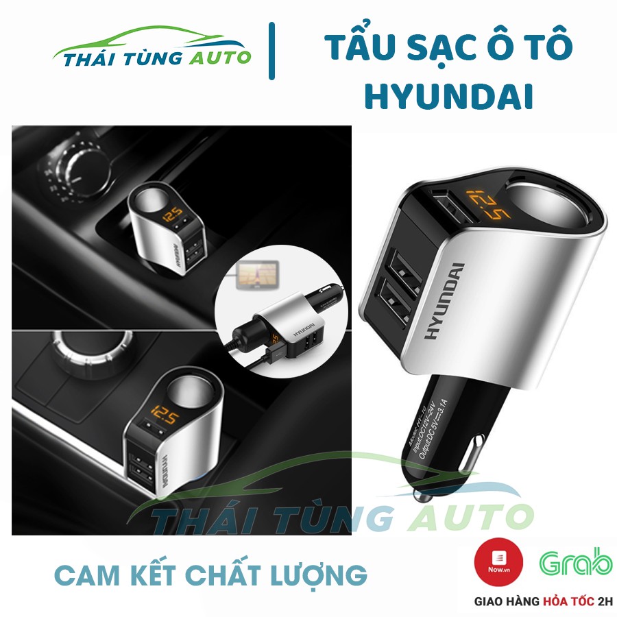 Tẩu sạc ô tô Hyundai HY-10, cốc sạc USB nhanh qualcom 3.0 chia 3 cổng USB và 1 đầu tẩu Hyundai
