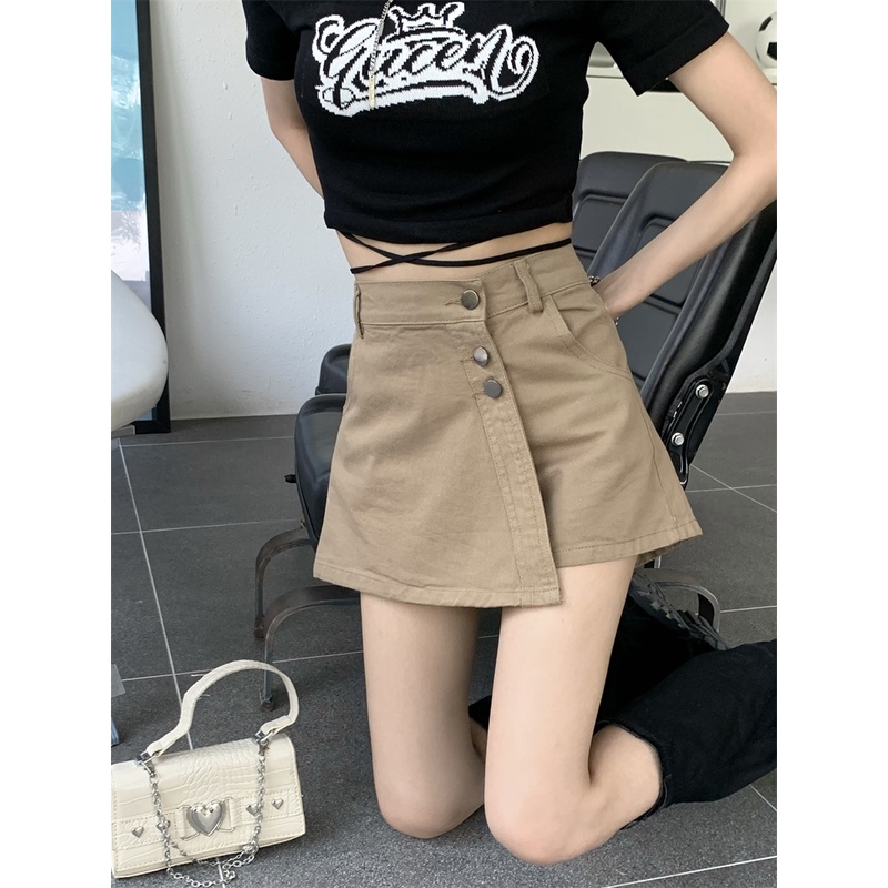 「 WELOVE1 」Chân Váy Denim Chữ A Lưng Cao Màu Đen Trơn Phong Cách Retro Thời Trang Mùa Hè Cho Nữ