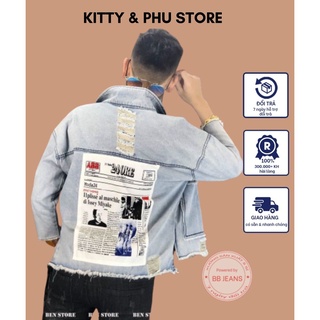 Áo khoác jean nam nữ màu đen xám nhẹ thêu PMA - in báo đẹp kinh điển form chuẩn size M-L-XL KT04