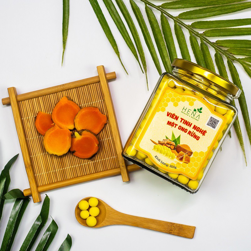 Viên Tinh Nghệ Mật Ong Rừng Cao Cấp Hena 300g, Đã Được Kiểm Nghiệm Vệ Sinh ATTP, Nghệ Viên Mật Ong 100% Tự Nhiên