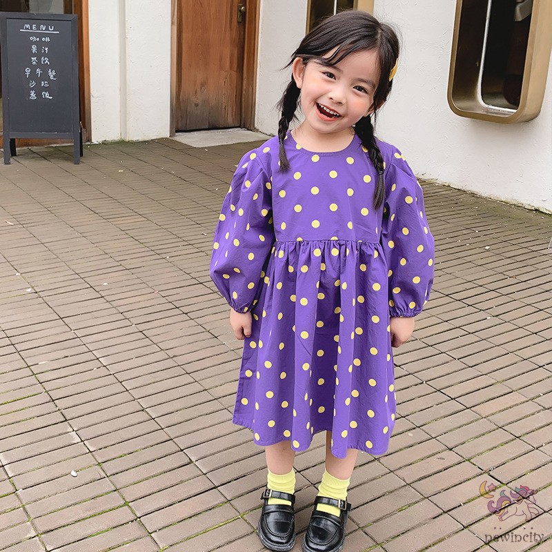 Đầm Chất Liệu Vải Cotton Hoạ Tiết Chấm Bi Dễ Thương Cho Bé