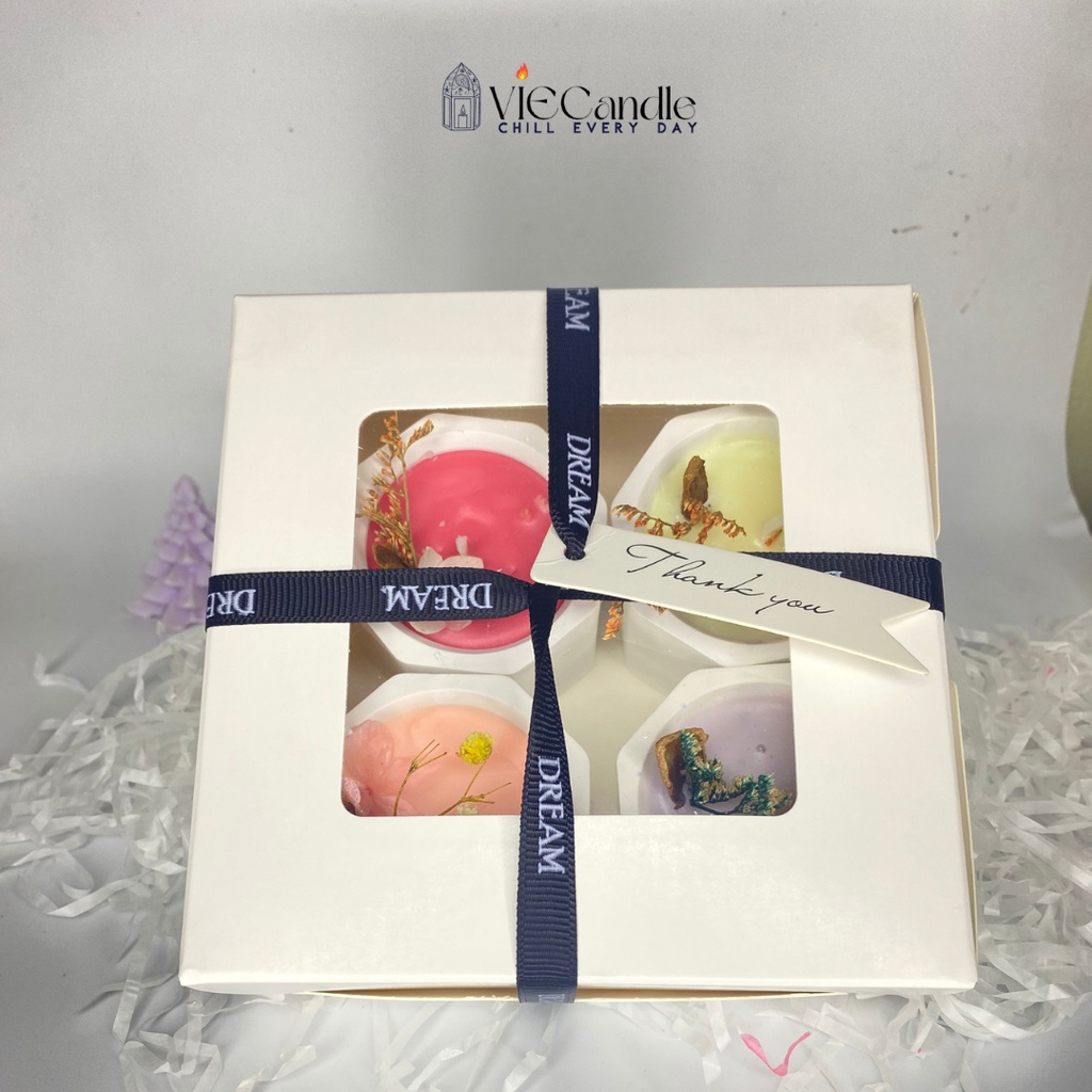 Set Hộp Quà Nến Thơm MESMERIC Sáp Đậu Nành Mix 4 Hương Quà Tặng Sự Kiện