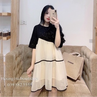 Váy thun nhũ pha voan hàng quảng châu
