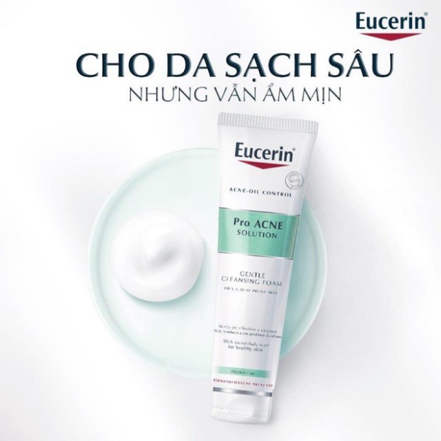 [CHÍNH HÃNG] Combo Eucerin sữa rửa mặt tạo bọt cho da nhờn mụn Gentle Cleansing Foam 150g &amp; nước tẩy trang Pro Acne 200m