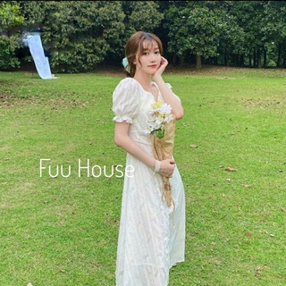 Váy Trắng Xẻ Tà Nhíu Ngực Phong Cách Vintage