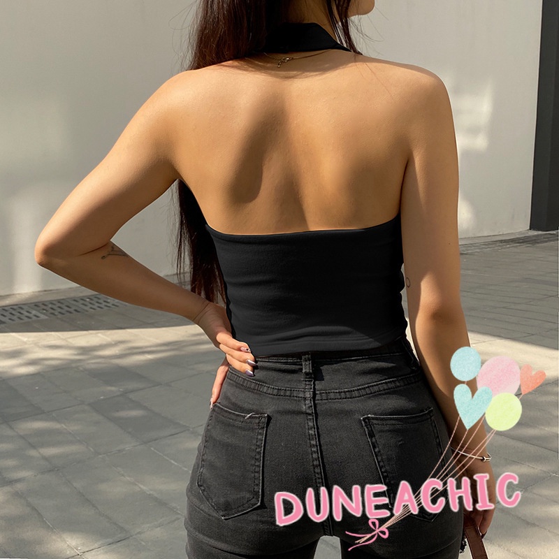 Áo Croptop Hai Dây Màu Trơn Hở Lưng Gợi Cảm Cho Nữ