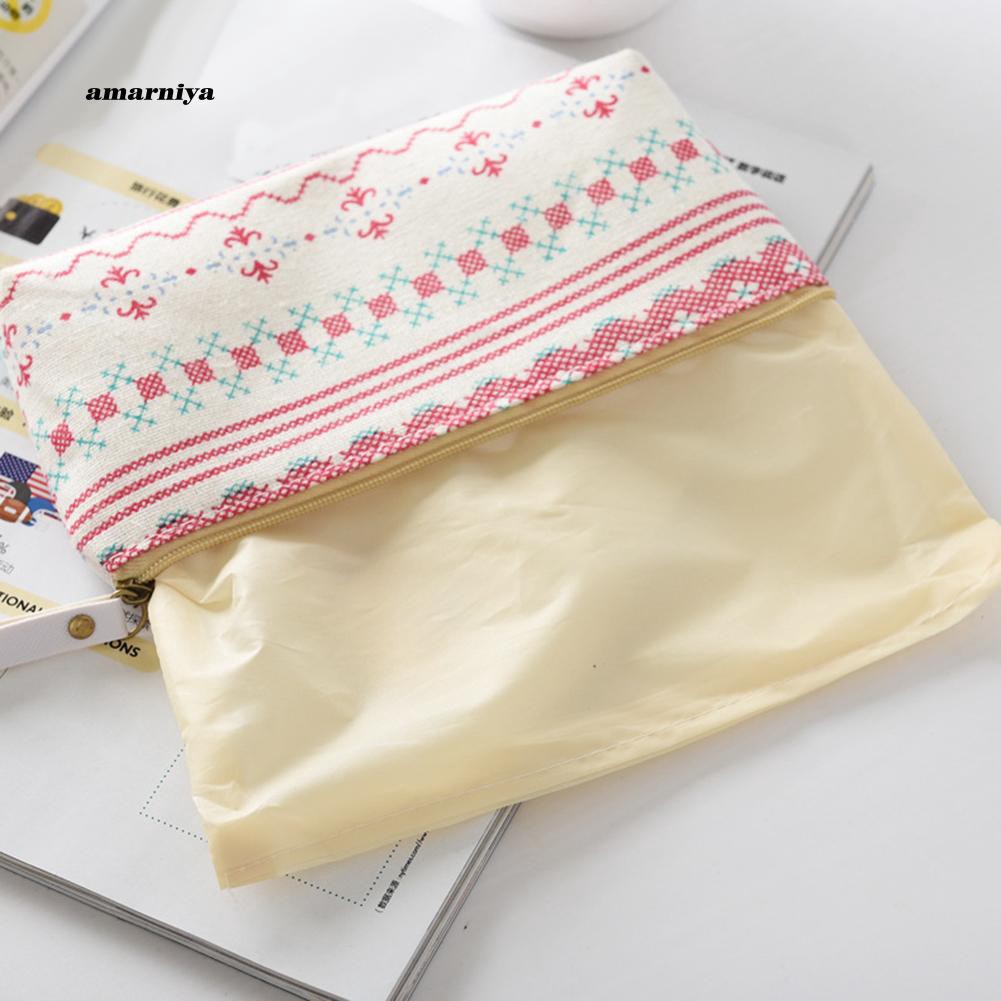 Túi đựng bút học sinh bằng vải lanh cotton in hình dễ thương