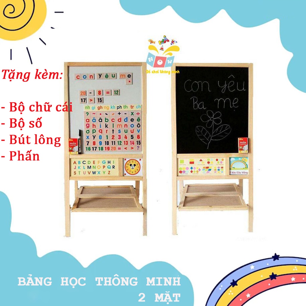 Bảng học thông minh 2 mặt, Bảng vẽ cho bé KT 90cm x 45cm