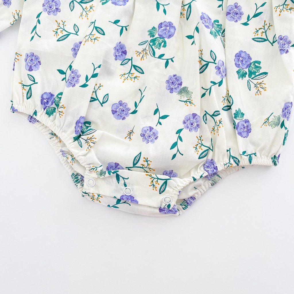 Áo liền quần SANLUTOZ tay dài in hoa kèm mũ thời trang mùa thu xinh xắn cho bé gái