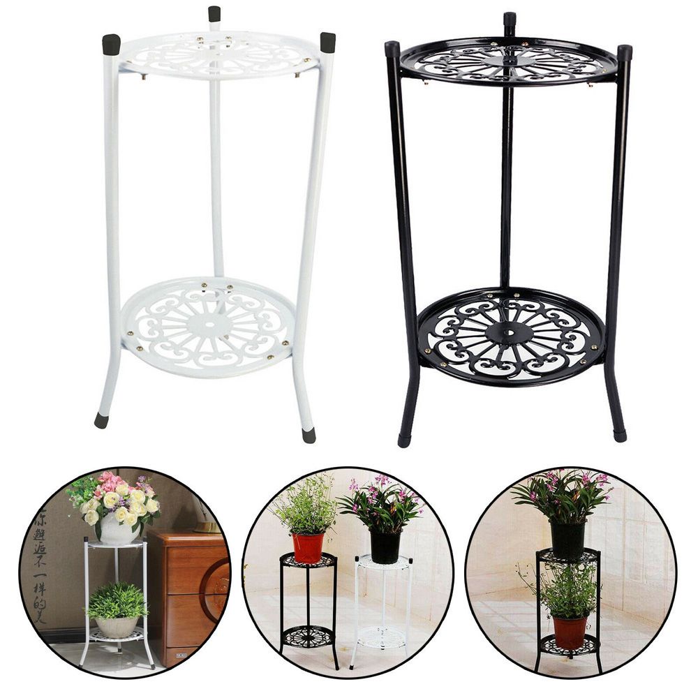 Giá đỡ chậu hoa/ cây cảnh 2 tầng bằng kim loại siêu bền thích hợp trang trí nhà cửa/ sân vườn