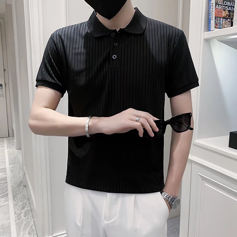 Áo polo Nam Dệt Kim Dáng Rộng Kẻ Sọc Màu Trơn Thời Trang Hàn Quốc Cho áo thun nam có cổ áo phông rộng lụa Simple Fashion áo nam đẹp áo phông nam bigsize