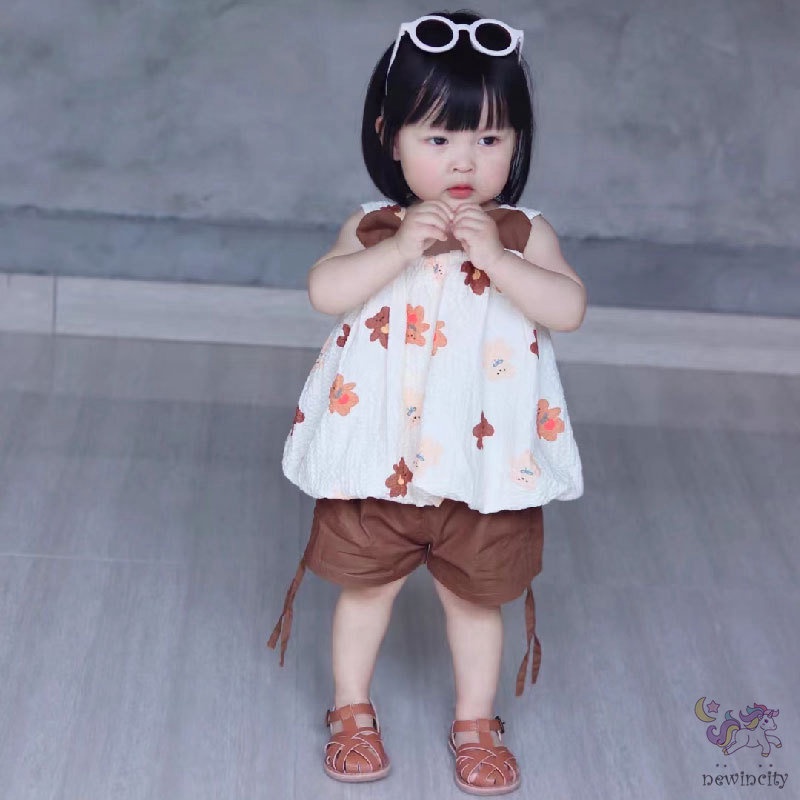 Bộ Áo Hai Dây In Họa Tiết Hoạt Hình + Quần Short Đơn Giản Dành Cho Bé Gái