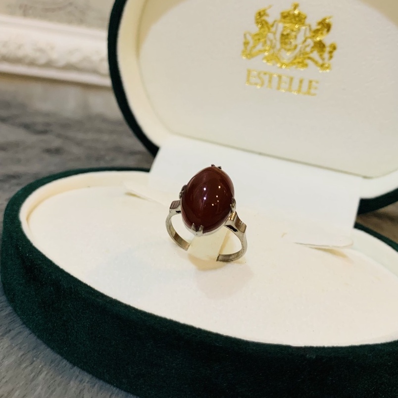 N33. Nhẫn Agate vintage oval đỏ đô | Độc lạ | Vintage Necklace|| Si Nhật | Japan | 2HAND | trang sức nhật bản