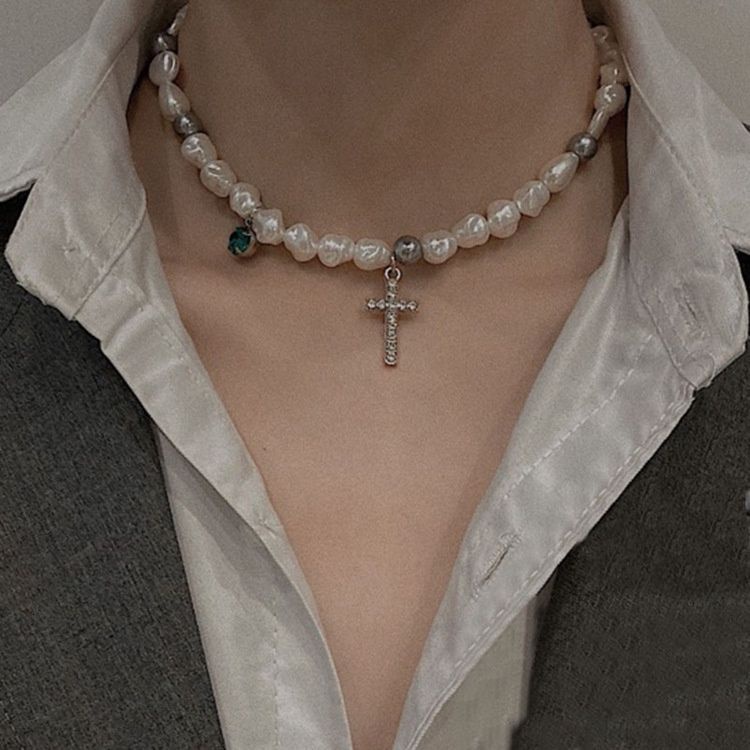 Dây chuyền hợp kim đính ngọc trai nhân tạo phong cách Vintage